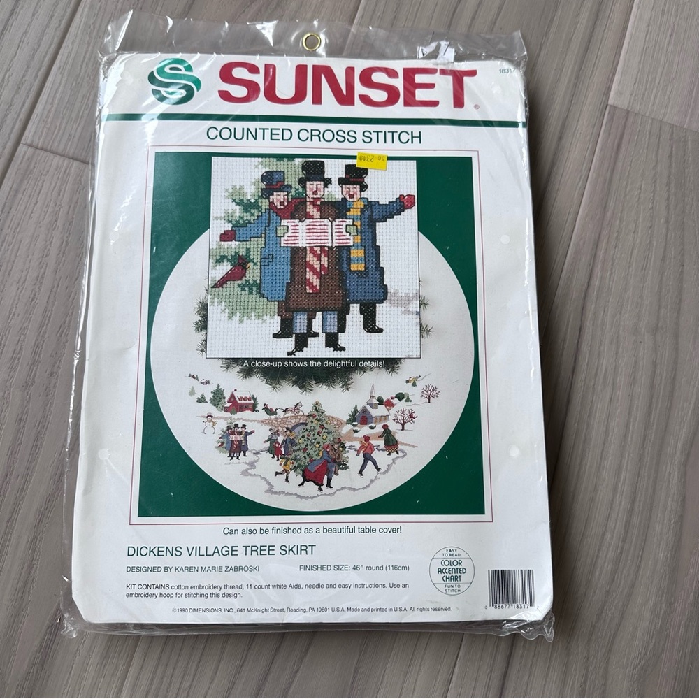 Vintage 90s SUNSET Dickens Village Tree Skirt Cross Stitch Kit